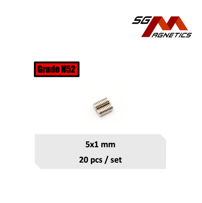 5x1mm N52 - Neodymium Disc Magnets - 20pcs