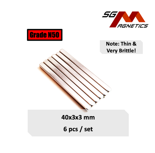 40x3x3mm N50 - Neodymium Block Magnets - 6pcs