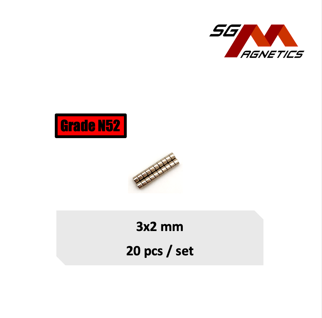 3x2mm N52 - Neodymium Disc Magnets - 20pcs