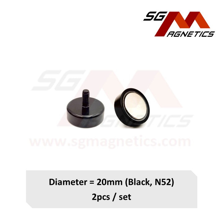 20mm Black External Threaded Stud Pot SGNPC20 - Neodymium Magnet - 2pcs