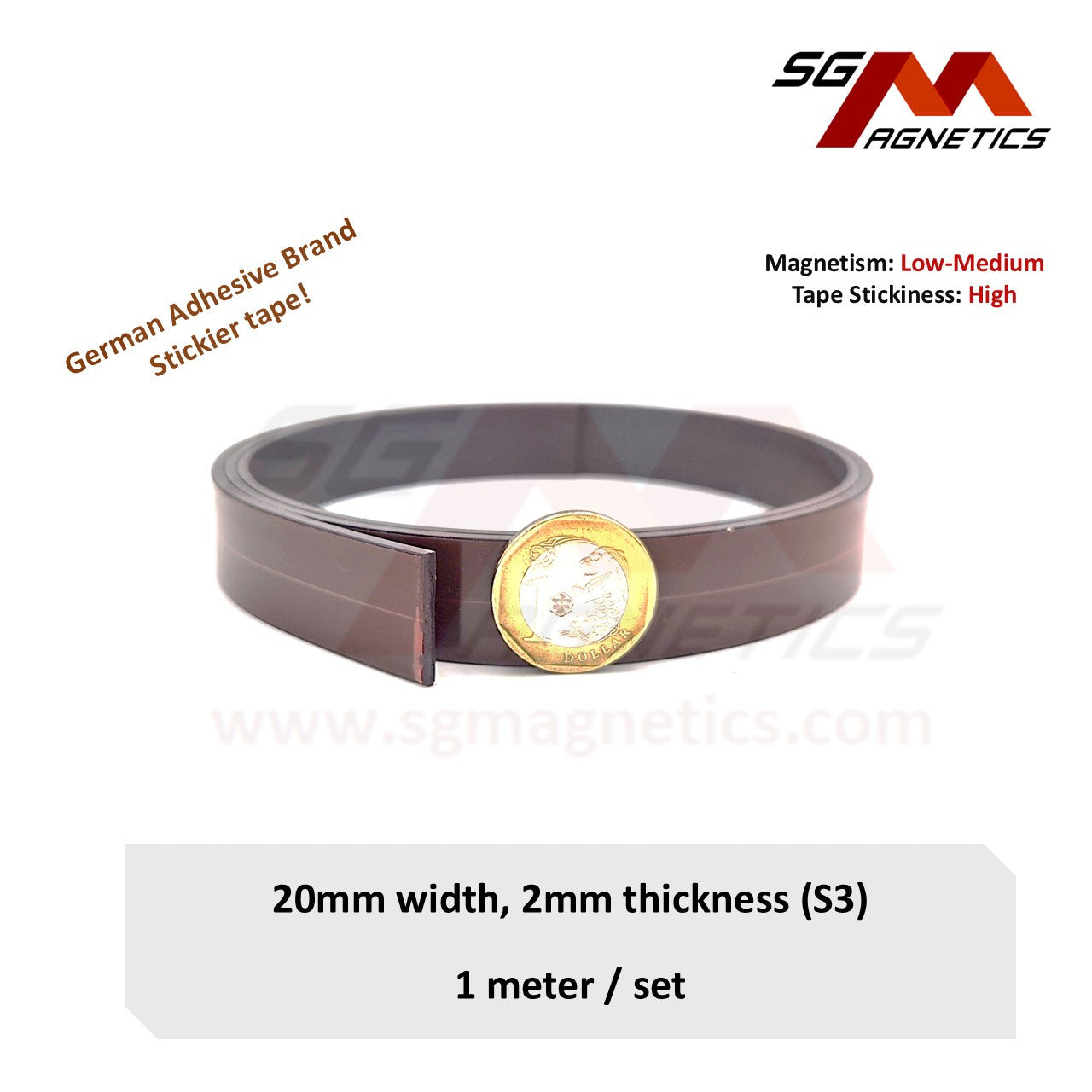 20mm Magnetic Tape - 2mm Thk Ver. S3 - Flexible Magnet Roll with Tesa tape