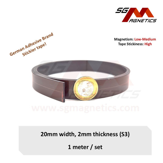 20mm Magnetic Tape - 2mm Thk Ver. S3 - Flexible Magnet Roll with Tesa tape