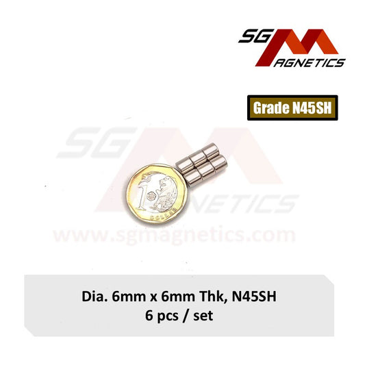 6x6mm N45SH - Neodymium Disc Magnets - 6pcs
