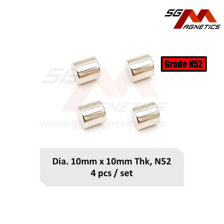 10x10mm N52 - Neodymium Disc Magnets - 4pcs