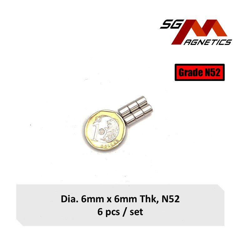 6x6mm N52 - Neodymium Disc Magnets - 6pcs