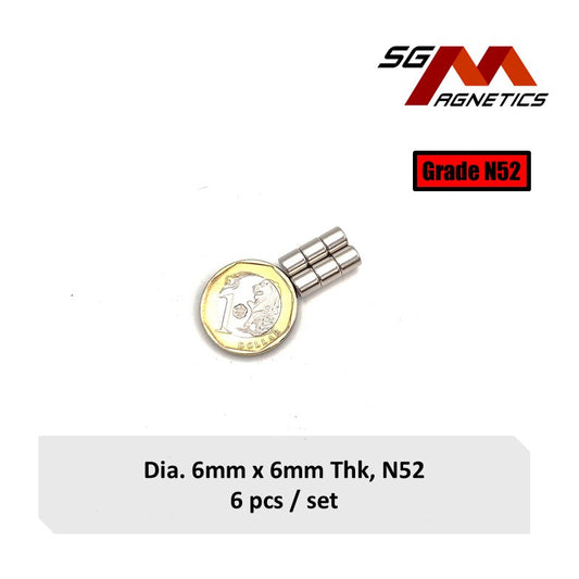 6x6mm N52 - Neodymium Disc Magnets - 6pcs