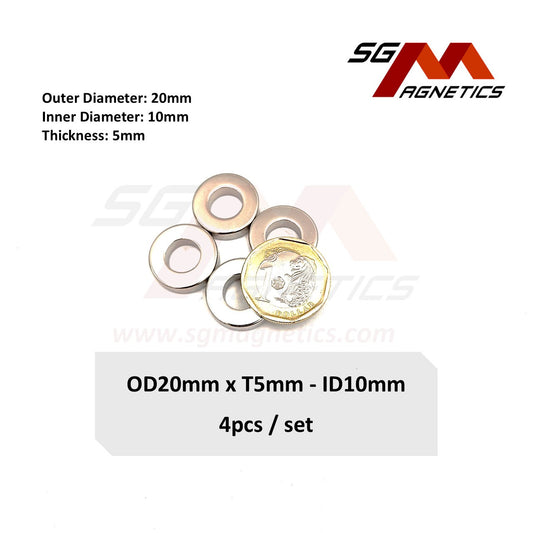 20x5-10mm N35 - Neodymium Ring Magnets - 4pcs