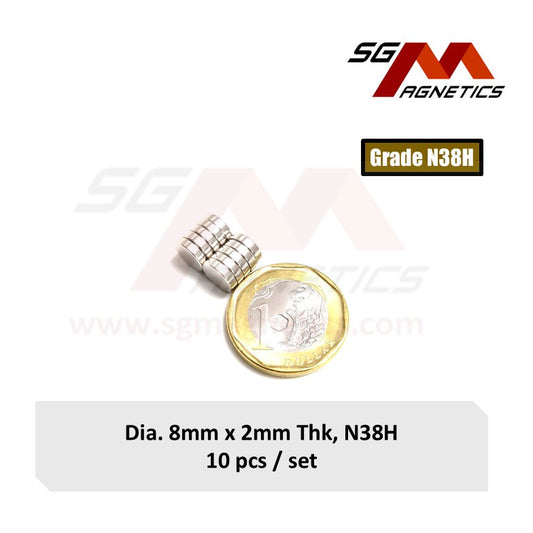8x2mm N38H - Neodymium Disc Magnets - 10pcs