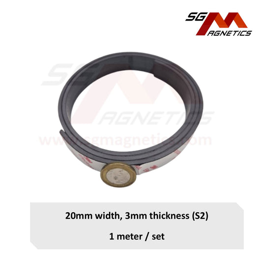 Thicker T3mm W20mm Flexible Magnetic Strip Roll, Ver. S2 with 3M adhesive tape