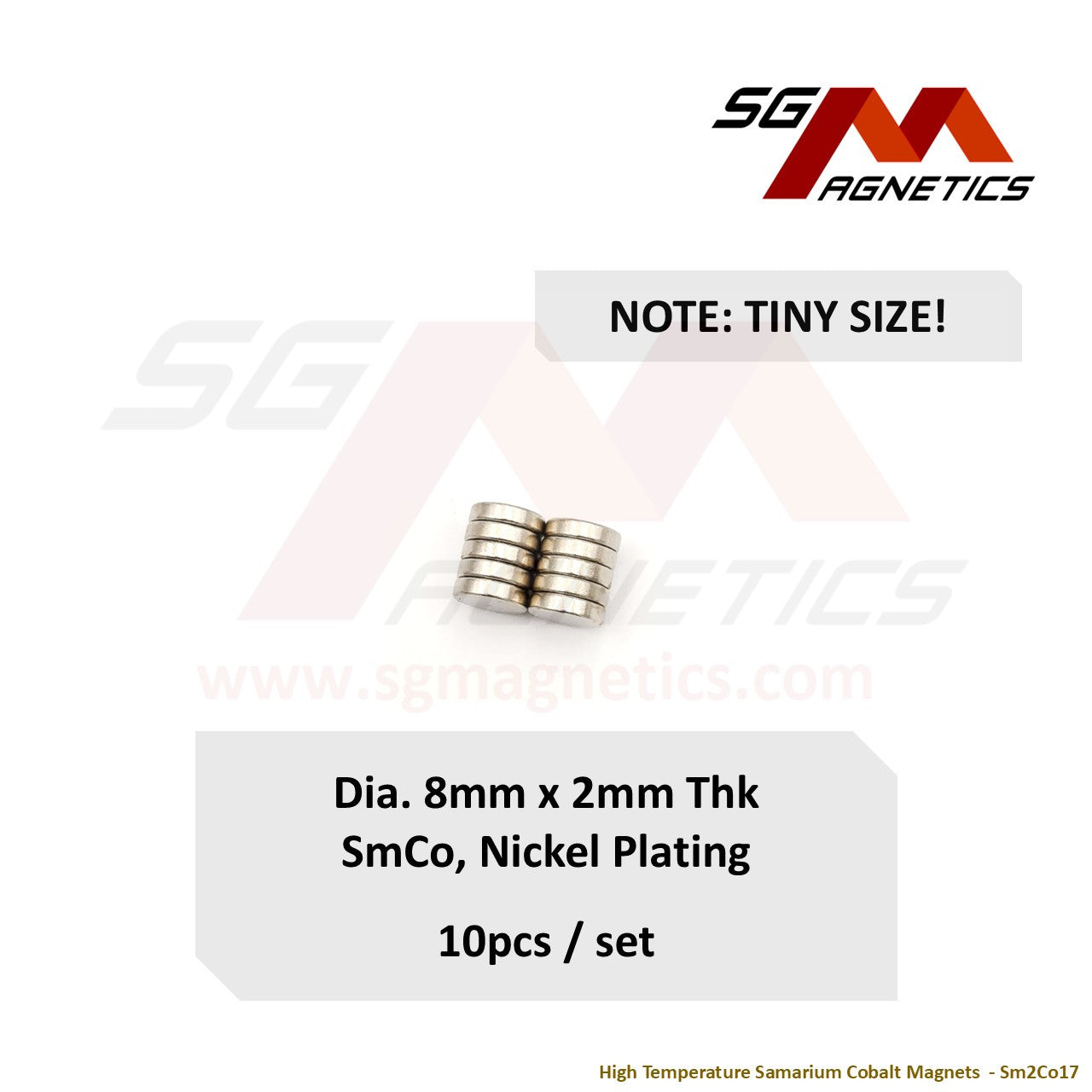 8x2mm Ni-Coated - Samarium Cobalt SmCo Disc Magnets - 10pcs