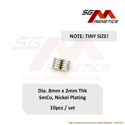8x2mm Ni-Coated - Samarium Cobalt SmCo Disc Magnets - 10pcs