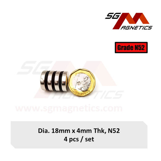 18x4mm N52 - Neodymium Disc Magnets - 4pcs