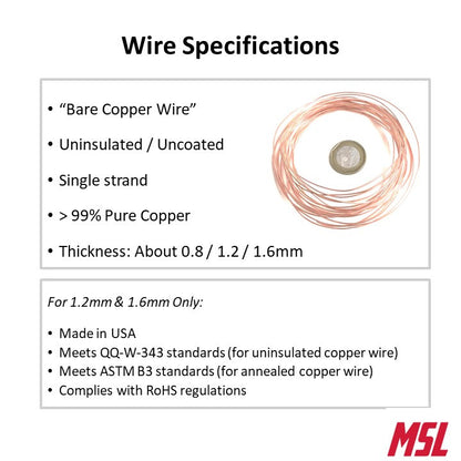 Bare Copper Wire - Uninsulated Single Strand - 14 16 20 AWG - 0.8 1.2 1.6mm