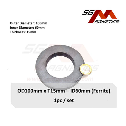 100*15-60mm - Ferrite Ceramic Ring Magnets - 1pc