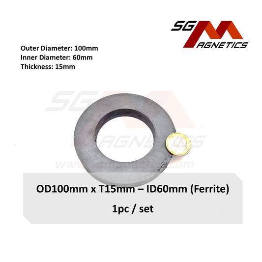 100*15-60mm - Ferrite Ceramic Ring Magnets - 1pc