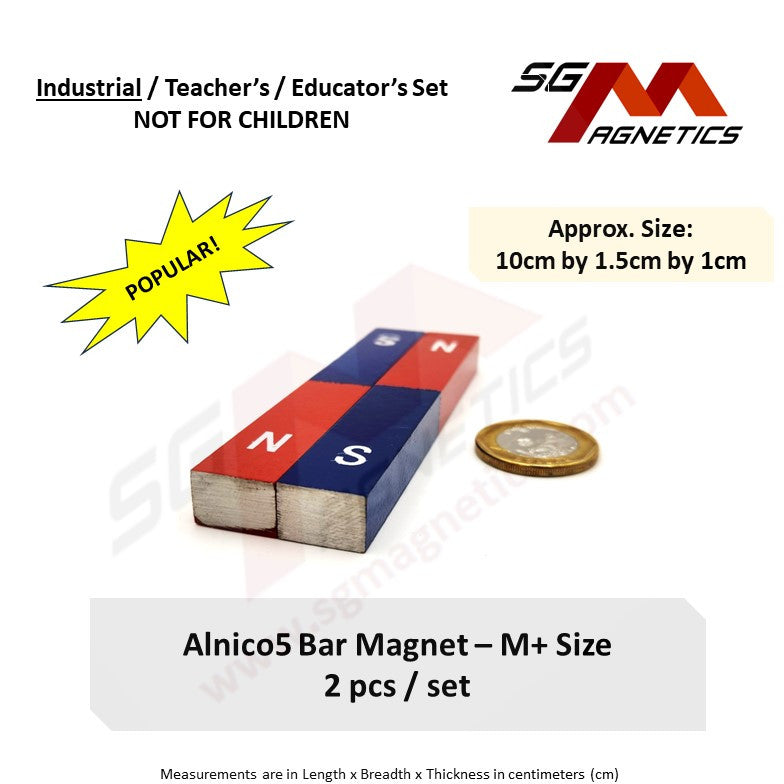 AlNiCo5 Strong Bar Magnet - M+ Size - 100x15x10mm - 1 pair