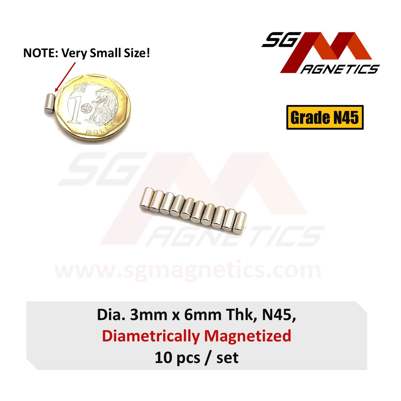 3x6mm N45 Diametrically Magnetized - Neodymium Disc - 10pcs Diametrical