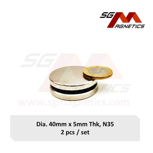 40x5mm N35 - Neodymium Disc Magnets - 2pcs