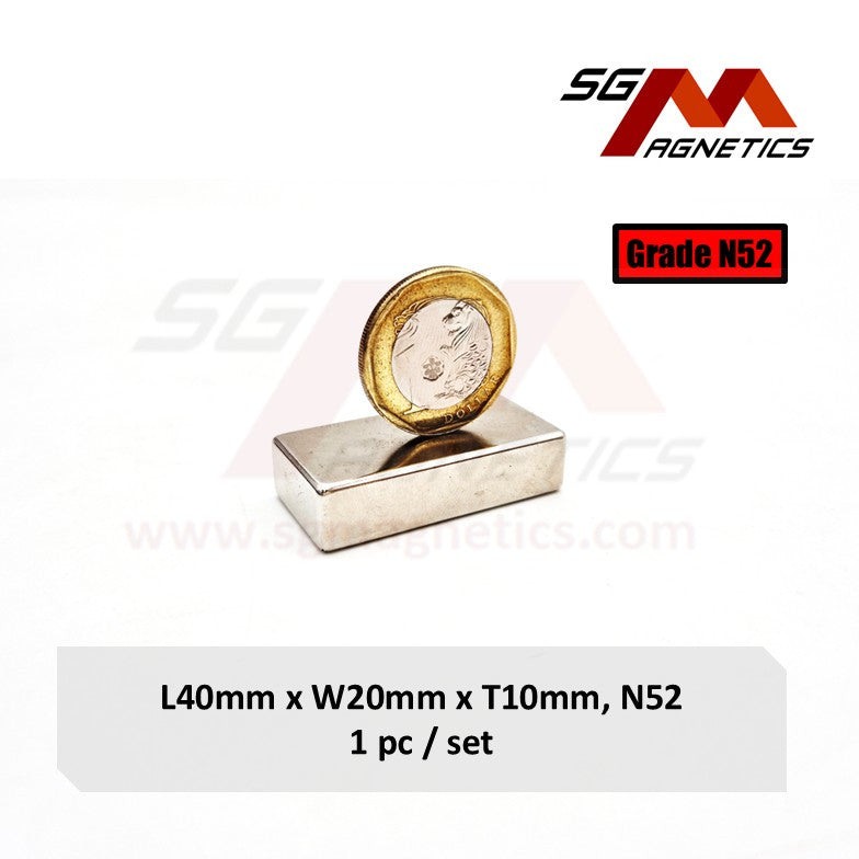 40x20x10mm N52 - Neodymium Block Magnets - 1pc