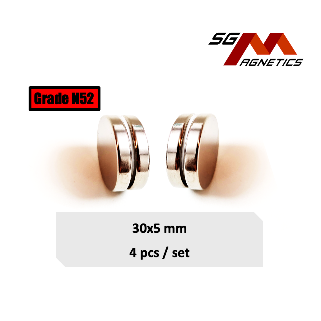 30x5mm N52 - Neodymium Disc Magnets - 4pcs