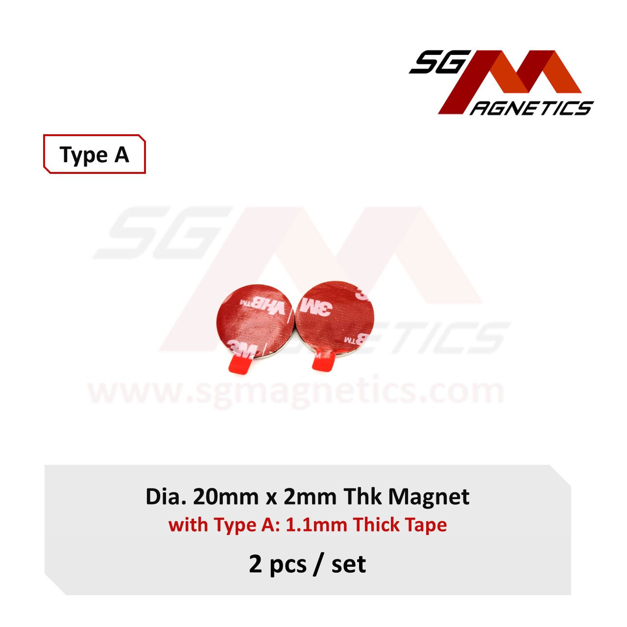 20x2mm N35 Type A Tape - Magnets with 3M Double Sided Adhesive Tape - 2pcs