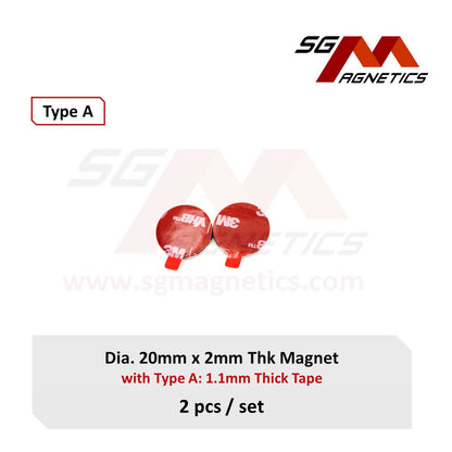 20x2mm N35 Type A Tape - Magnets with 3M Double Sided Adhesive Tape - 2pcs