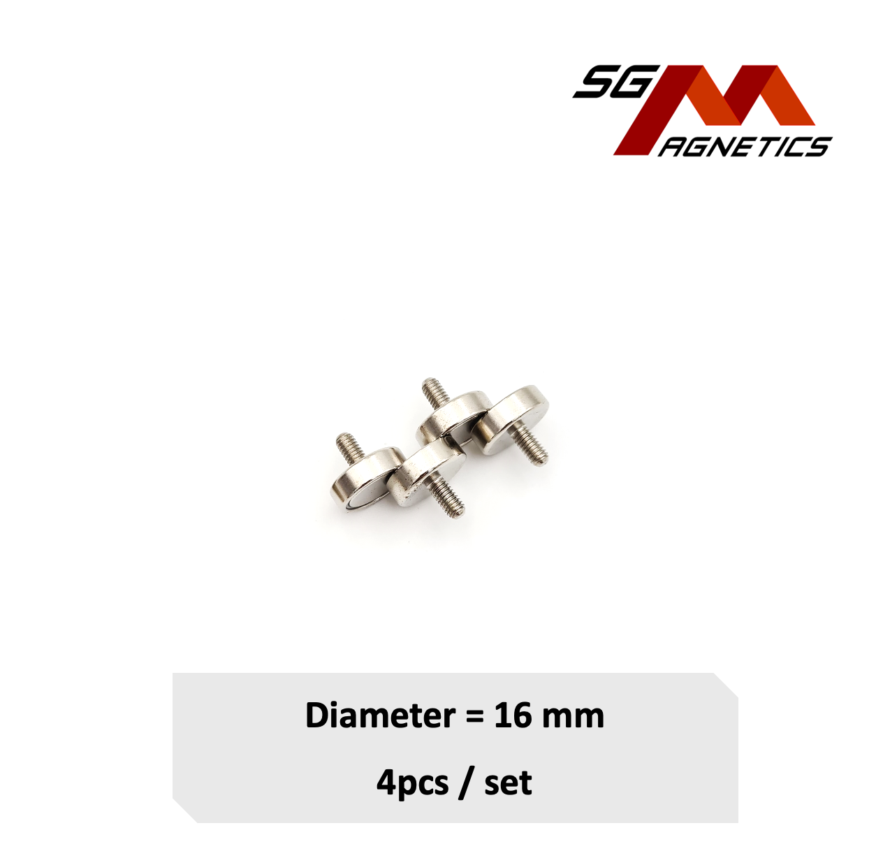 16mm External Threaded Stud Pot SGNPC16 - Neodymium Magnet - 4pcs