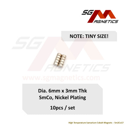 6x3mm Ni-Coated - Samarium Cobalt SmCo Disc Magnets - 10pcs