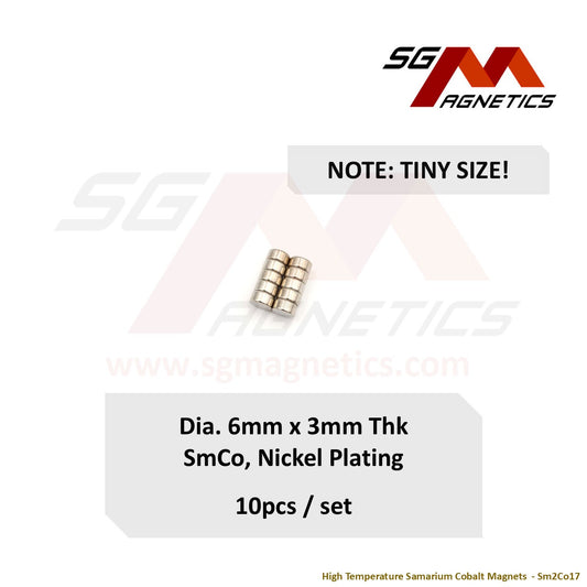 6x3mm Ni-Coated - Samarium Cobalt SmCo Disc Magnets - 10pcs