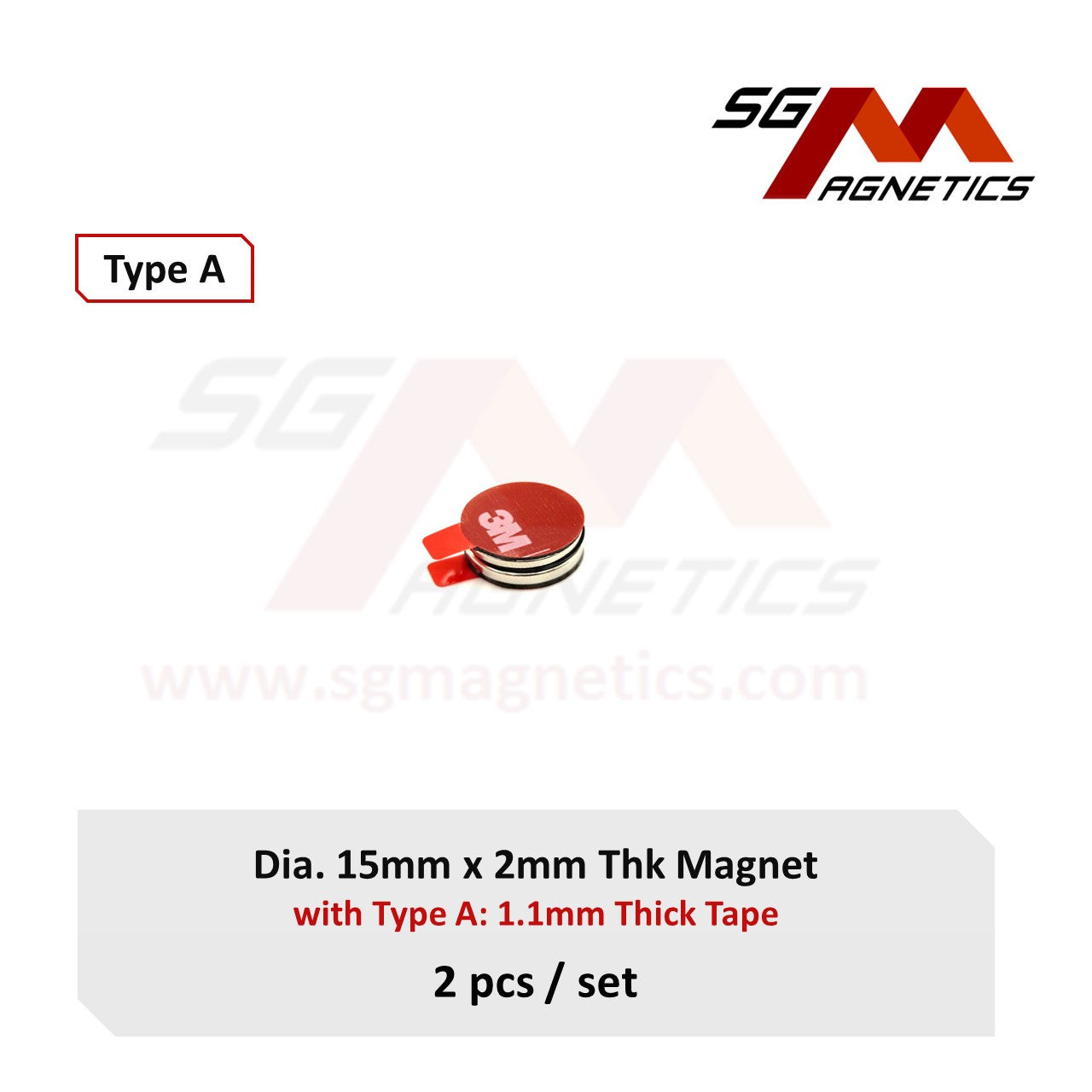 15x2mm N35 Type A Tape - Magnets with 3M Double Sided Adhesive Tape - 2pcs