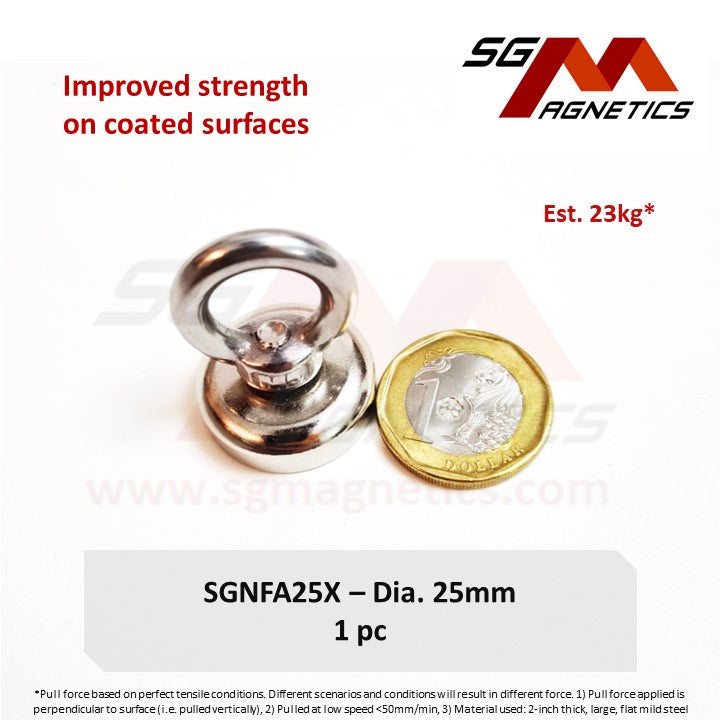 SGNFA25X - Dia. 25mm Countersunk Fishing Pot Magnet- A: 19kg , X: 23kg