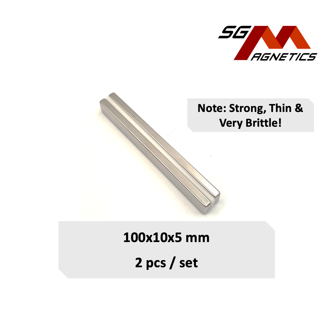 100x10x5mm N35 - Neodymium Block Magnets - 2pcs
