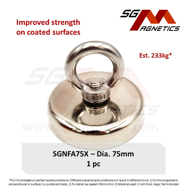 SGNFA75X - Dia. 75mm Countersunk Fishing Pot Magnet A: 163kg ,B: 196kg ,X: 233kg