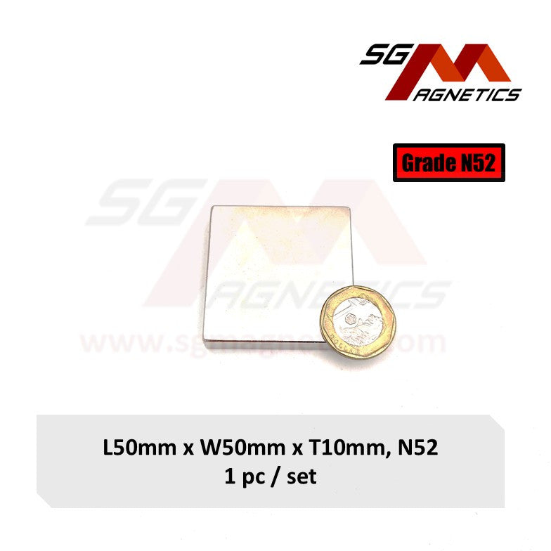 50x50x10mm N52 - Neodymium Block Magnets - 1pc