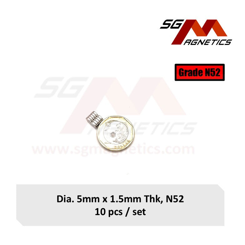 5x1.5mm N52 - Neodymium Disc Magnets - 10pcs