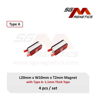 20x10x2mm N35 Type A Tape - Magnets with 3M Double Sided Adhesive Tape - 4pcs