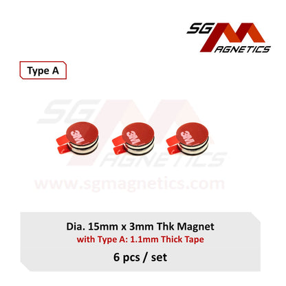 15x3mm N35 Type A Tape - Magnets with 3M VHB Double Sided Adhesive Tape - 6pcs