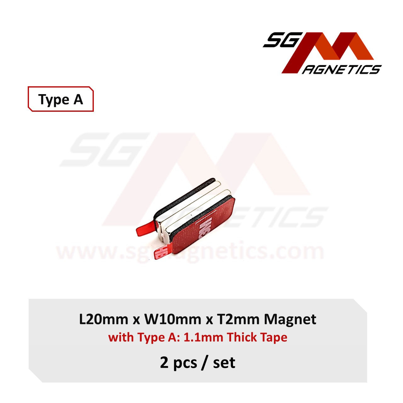 20x10x2mm N35 Type A Tape - Magnets with 3M Double Sided Adhesive Tape - 2pcs