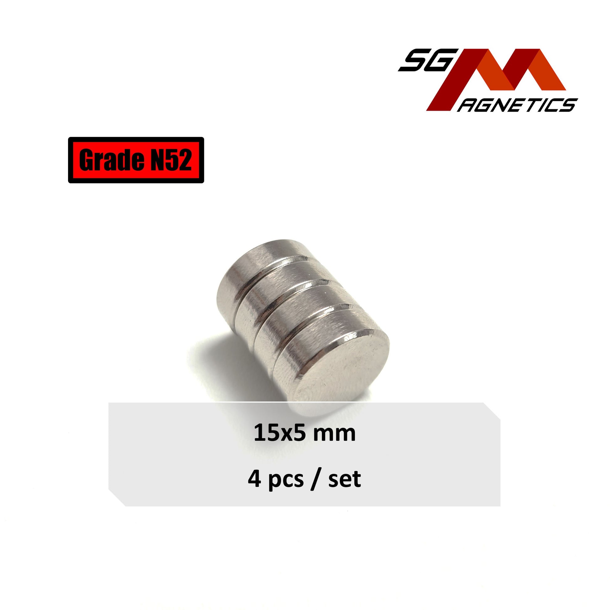 15x5mm N52 - Neodymium Disc Magnets - 4pcs