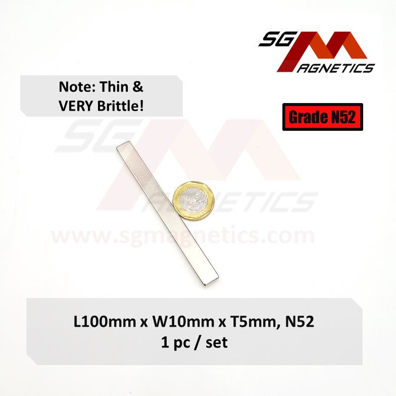100x10x5mm N52 - Neodymium Block Magnets - 1pc
