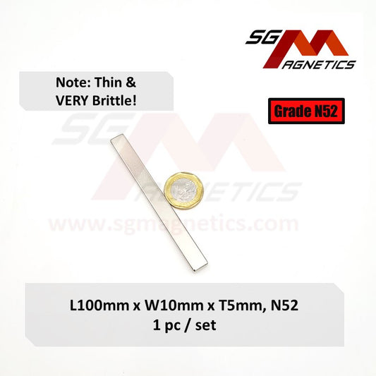 100x10x5mm N52 - Neodymium Block Magnets - 1pc