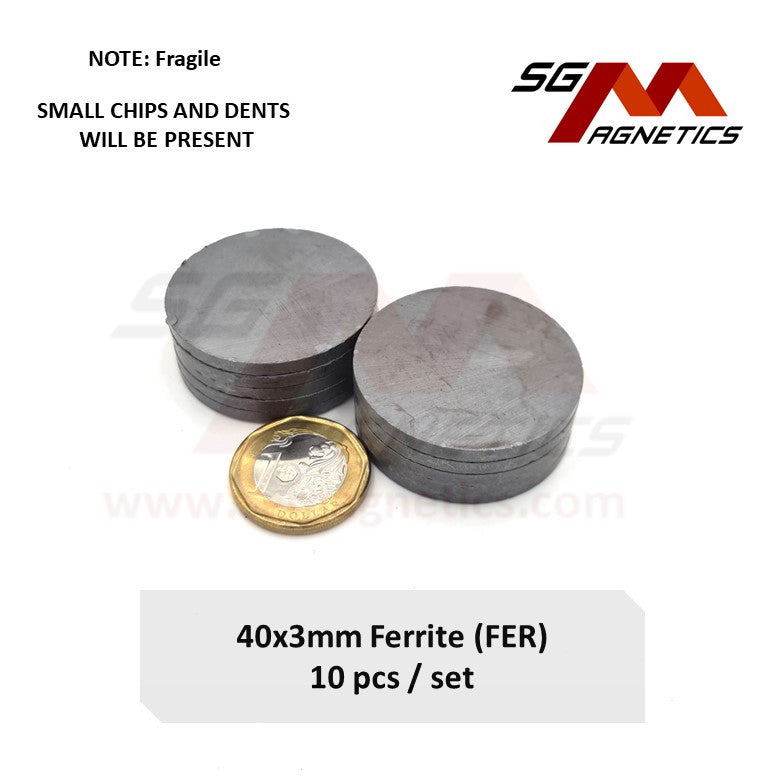 40*3mm - Ferrite Ceramic Disc Magnets - 10pcs