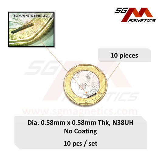 0.58x0.58mm N38UH - Micro Magnets - Disc - 10pcs