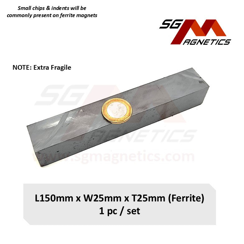 150*25*25mm - Ferrite Ceramic Block Magnets - 1pc