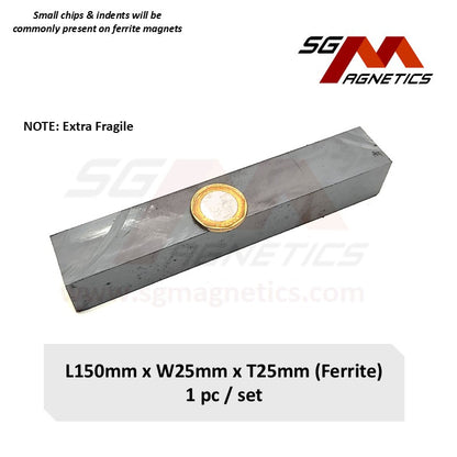 150*25*25mm - Ferrite Ceramic Block Magnets - 1pc