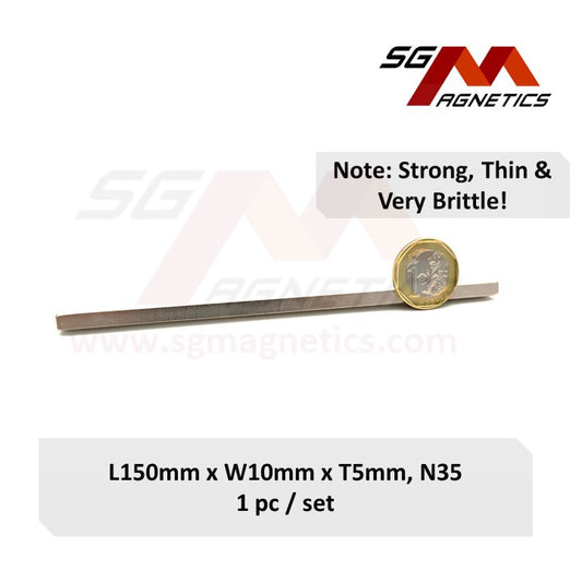 150x10x5mm - Neodymium Block Magnets - 1pc