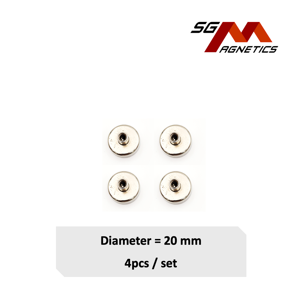20mm Internal Threaded Bushing Pot SGNPD20 - Neodymium Magnet - 4pcs