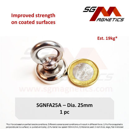 SGNFA25X - Dia. 25mm Countersunk Fishing Pot Magnet- A: 19kg , X: 23kg