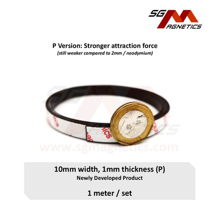 10mm Neodymium Flexible Magnetic Strip Roll, T1mm Ver. P with 3M adhesive