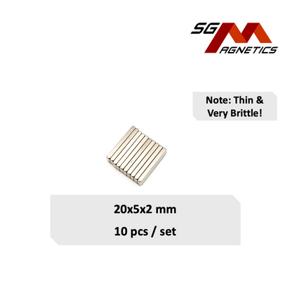20x5x2mm N35 - Neodymium Block Magnets - 10pcs